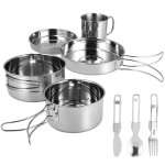 5 pcs kit de casserole camping inox set ustensile cuisine camping batterie de cuisine pour camping camping ...