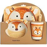 5 pi�ces coffret vaisselle repas b�b� jeu de vaisselles en bambou la fibre de bambou vaisselle pour enfants ...
