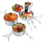 5 pices ensemble de batterie de cuisine de camping en acier inoxydable kit de cuisine portable ensemble ...