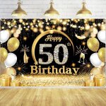 50 ans banderole joyeux anniversaire 50 d�coration f�te en noir or toile de fond banni�re joyeux anniversaire ...