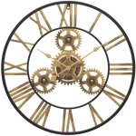 50 cm noire industrielle bois vintage pendule murale steampunk chiffres romains pour salon bar bureau ...