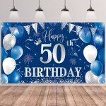 50 dcorations fte en bleu argentdeco anniversaire 50 ans bannires de joyeux anniversaire fte porche ...