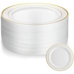 50 pi�ces assiette 19cm assiette plastique reutilisable avec bordure dor�e assiettes en plastique blanc ...