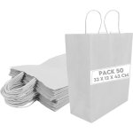 50 sacs cadeaux en papier kraft argent 32x12x42cm - sac cadeau anniversaire - sac cadeau avec poignes ...