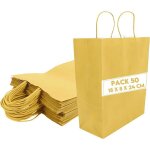 50 sacs cadeaux en papier kraft jaune 18x8x24 cm - sac cadeau anniversaire - sac cadeau avec poignes ...