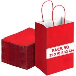 50 sacs cadeaux en papier kraft rouge 25x10x32 cm - sac cadeau anniversaire - sac cadeau avec poign�es ...