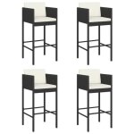 (50031)chaise de jardin chictabourets de bar lot de 4 avec coussins noir r�sine tress�e fr