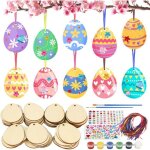 50pcs colorer oeufs suspendu en bois avec pinceaux et peinture pour enfants loisir cr�atif p�ques bricolage ...
