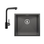 50x44cm Évier de cuisine sous plan inox noir anthracite + mitigeur de cuisine noir 50x44cm Évier de cuisine sous plan inox noir anthracite + mitigeur de cuisine noir