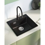 50x45cm Évier de cuisine en granit - Évier 1 bac noir avec ensemble de drainage - pour armoire de 50 ... 50x45cm Évier de cuisine en granit - Évier 1 bac noir avec ensemble de drainage - pour armoire de 50 ...