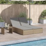 54360& bains de soleil double avec coussins beige r�sine tress�e - l123 x p200 x h72 cm - tissu 100 % ...