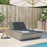 55959& bains de soleil double avec coussins gris clair rsine tresse - l118 x p200 x h83 cm - tissu ...