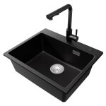 �vier 1 bac - cecipa max - noir - granit - robinet extractible - r�sistant aux chocs et rayures