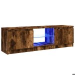 572770& table de t�l�vision / multim�dia - meuble tv - avec lumi�res led ch�ne fum� 120x30x36 cm