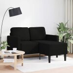587449& canap 2 places - avec mridienne en l noir 125 cm tissu - l125 x p118 x h85 cm