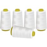 5pcs bobines de fils  coudre fil surjeteuse pour couture  la main ou  la machine en polyester blanc ...