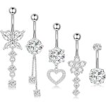 5pcs piercing nombril acier chirurgical argent or papillon percing au boule piercing nombril argent percing ...