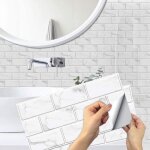 6 pices blanc stickers carrelage salle de bain 30x15cm rectangulaire carrelage adhesif mural motif de ...