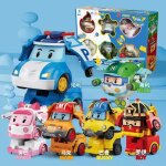 6 pices - robocar - group jouet poli pour enfants modle de voiture robot transformant figurine danime ...