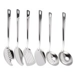 6 pi�ces ustensiles de cuisine louche inox avec manche suspendu ensemble dustensiles cuisine comprend ...