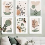 6 tableau nature paysage mural decoration salon poster abstrait vert affiches deco tableaux decoratifs ...