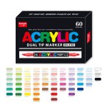 60 couleurs feutre acrylique � double pointe (pointes fines et pinceau) - uniques de marqueur acrylique ...