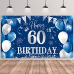 60 dcorations fte en bleu argentdeco anniversaire 60 ans bannires de joyeux anniversaire fte porche ...