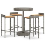 60359208& ensemble de bar jardin 5 pcstable de bar + 4 tabourets bar mange - debout - gris poly rotin ...