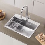 60x45cm Évier de cuisine a poser brossé avec égouttoir Évier 1 bac inox 60x45cm Évier de cuisine a poser brossé avec égouttoir Évier 1 bac inox