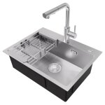 60x45cm Évier de cuisine brossé en inox - avec panier égouttoir et robinet cuisine extractible - pour ... 60x45cm Évier de cuisine brossé en inox - avec panier égouttoir et robinet cuisine extractible - pour ...