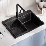 60x45cm Évier de cuisine en granit - Évier 1 bac noir avec panier égouttoir - pour armoire de 60 cm 60x45cm Évier de cuisine en granit - Évier 1 bac noir avec panier égouttoir - pour armoire de 60 cm