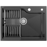 60x45cm vier de cuisine gris fonc en inox avec panier gouttoir rglable et ensemble de drainage - ...