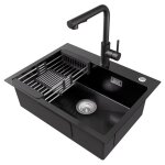 60x45cm Évier de cuisine gris foncé en inox - avec panier égouttoir et robinet cuisine extractible - ... 60x45cm Évier de cuisine gris foncé en inox - avec panier égouttoir et robinet cuisine extractible - ...