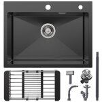 60x45cm �vier de cuisine a poser noir anthracite avec �gouttoir �vier 1 bac inox