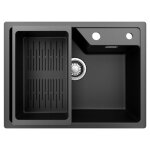 60x45cm �vier de cuisine noir en granit - �vier 1 bac avec basket et drainage - pour armoire de 60 cm ...