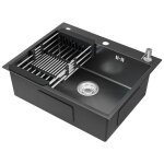60x49cm Évier de cuisine gris foncé en inox - Évier 1 bac avec distributeur de savon et panier égouttoir ... 60x49cm Évier de cuisine gris foncé en inox - Évier 1 bac avec distributeur de savon et panier égouttoir ...