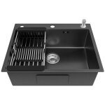 60x49cm vier de cuisine gris fonc en inox avec panier gouttoir et distributeur de savon