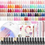 65pcs kit ongle gel uv complet avec lampe ponceuse pour ongles 35 couleus vernis semi permanent nude ...