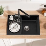 65x45cm Évier de cuisine en granit Évier 1 bac noir avec égouttoir pour armoire de 60 cm 65x45cm Évier de cuisine en granit Évier 1 bac noir avec égouttoir pour armoire de 60 cm