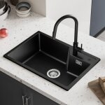 65x45cm Évier de cuisine en granit - Évier 1 bac noir avec ensemble de drainage - pour armoire de 80 ... 65x45cm Évier de cuisine en granit - Évier 1 bac noir avec ensemble de drainage - pour armoire de 80 ...