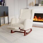 67x64x99 cm chaise  bascule en velours beige chaise  bascule avec cadre en bois massif et coussin souple ...