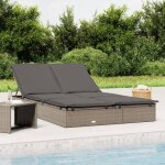 68212& bains de soleil � double avec coussins gris r�sine tress�e - l201 x p110 x h62 cm - tissu 100 ...
