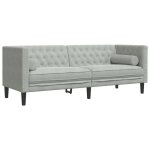 ?68312? canapé chesterfield avec traversins - 3 places gris clair velours ?68312? canapé chesterfield avec traversins - 3 places gris clair velours