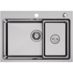 68x48cm Évier de cuisine 1 bac en inox - avec panier égouttoir et distributeur de savon 68x48cm Évier de cuisine 1 bac en inox - avec panier égouttoir et distributeur de savon