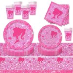 69 pices barbie vaisselles anniversaire kit pour enfantsavec assiettes papier tasses serviettes nappe ...