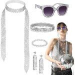 6pcs accessoires costume disco ensemble de disco 70s carnaval lunettes boucles doreilles bandeau foulards ...