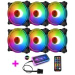 6pcs coolmoon rgb led kit de fans de botier 120mm avec tlcommande ventilateur hub et extension rglable ...