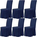 6pcs lastique seersucker housse de chaise de salle  manger avec jupe 38cm pour crmonie de mariage ...
