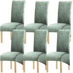 6pcs housse de chaise xl salle  manger extensible grande housse de chaise jacquard feuille vert clair ...