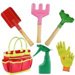7 pcs ensemble doutils de jardin avec arrosoir gants r�teau pelle accessoires de jardin jouets cadeau ...